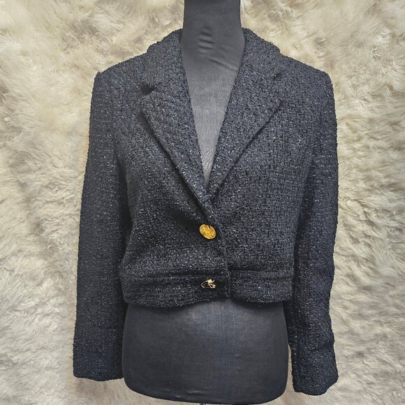 Worthington X Jason Bolden Women's Black Tweed Two Buttons Jacket - Picture 1 of 11